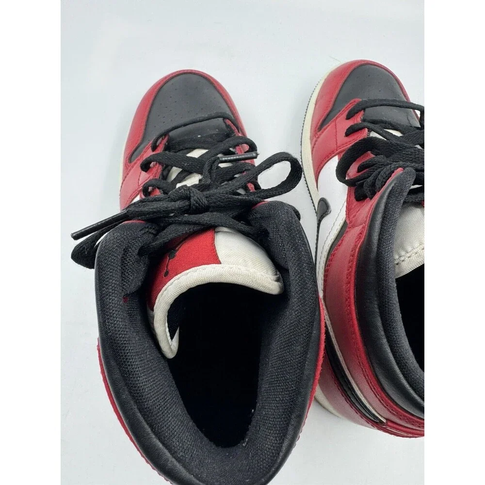 Nike Air Jordan 1 Mid Boy's Youth Size 6Y Black Fire Red White Shoes 554725-069